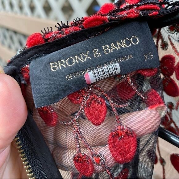 Bronx And Banco Gloria Midi Black Mesh in Red Floral Embroidery Dress - Picture 6 of 6